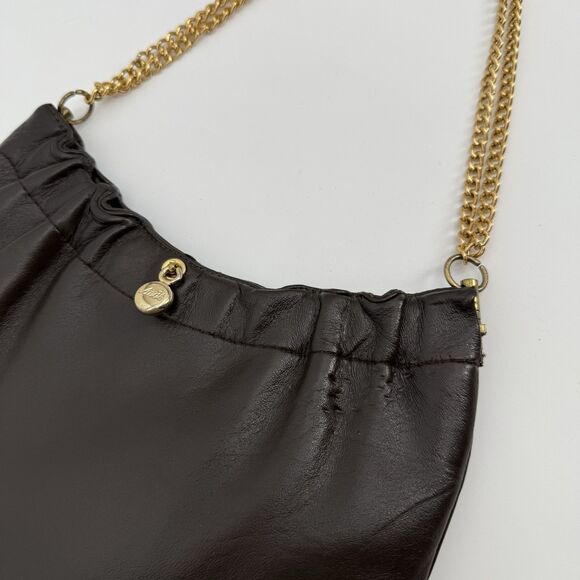 Ande Vintage Dark Brown Leather Shoulder Bag Gold Hardware Classic Designer - Picture 3 of 12
